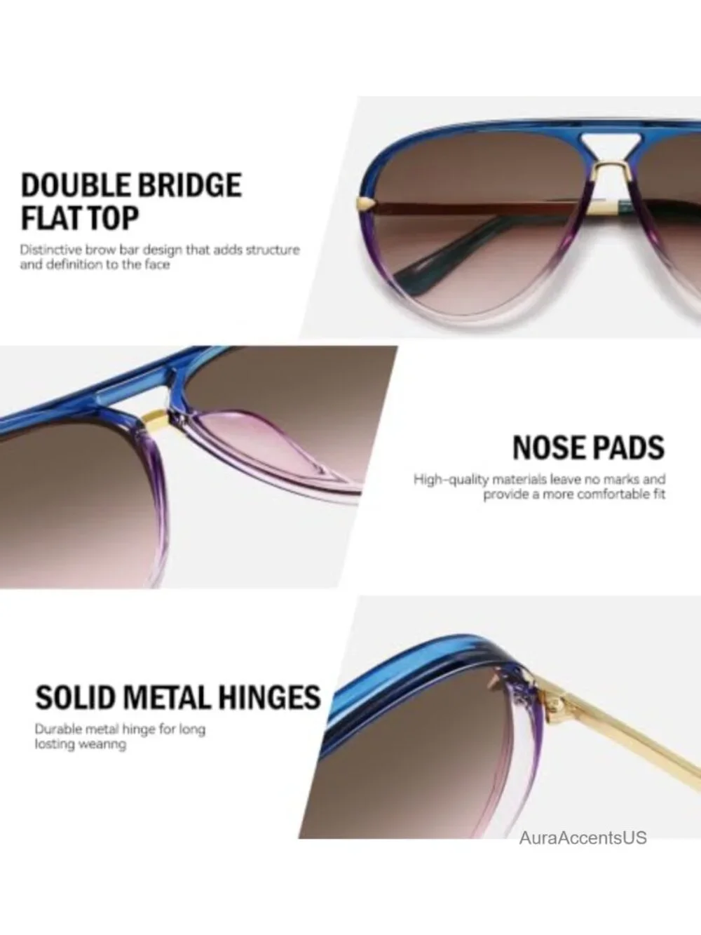 Oversized Retro Aviator Sunglasses UV400 Full-Frame Women